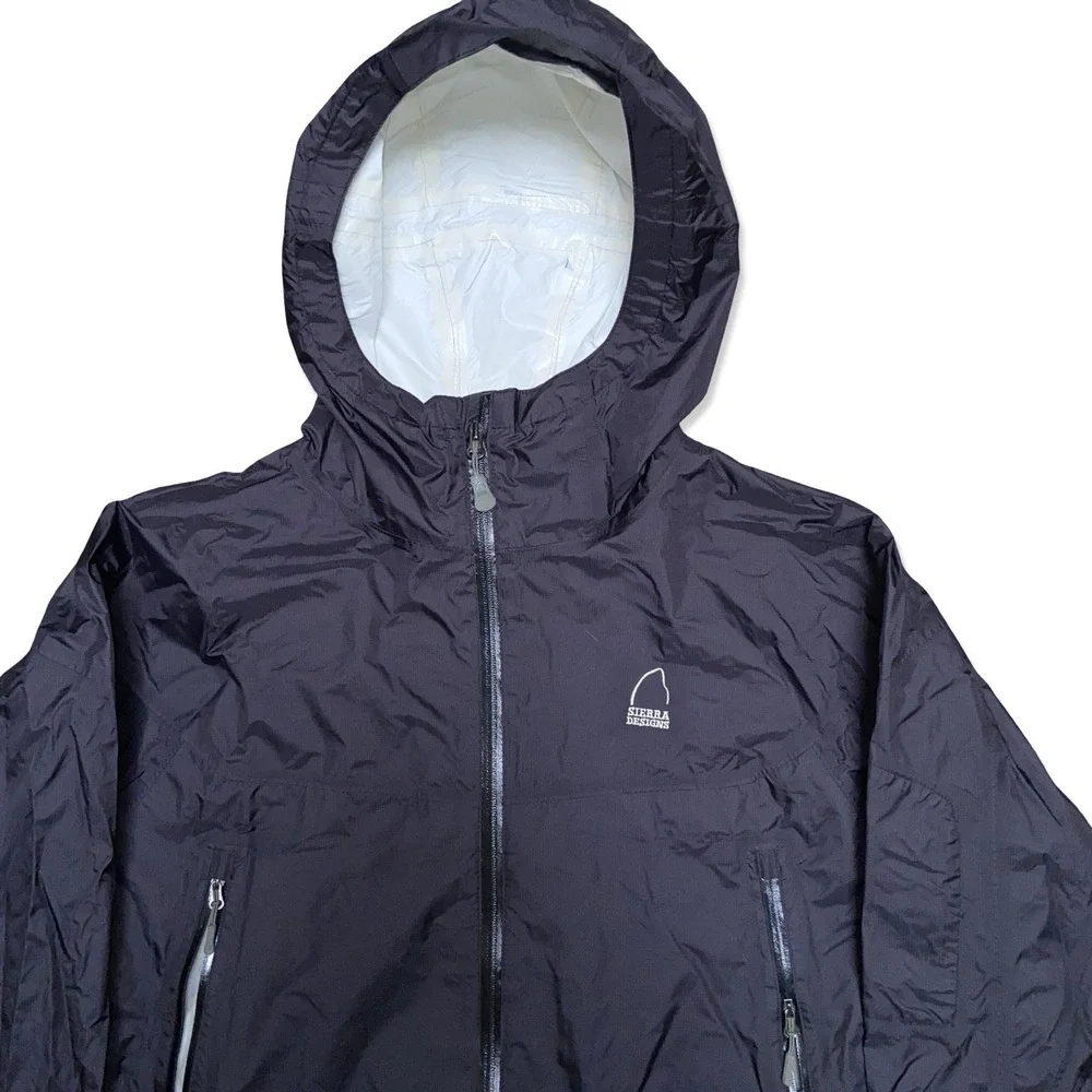 Sierra Designs Hooded Rain Jacket Black Waterproof Full Zip Packable Mens Medium